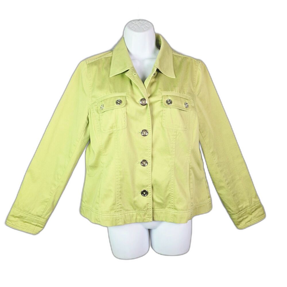 Jones New York Sport Jacket Green Apple M Stretch Cotton Gold Button